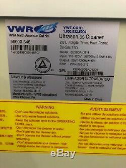 VWR B2500A-DTH Ultrasonic Cleaner 2.8L Digital Timer, Heat, Power, De-Gas, 117v